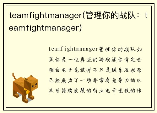 teamfightmanager(管理你的战队：teamfightmanager)